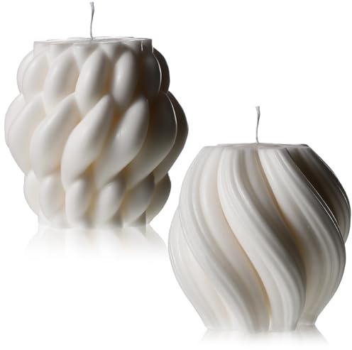 Threlaco 2 Pcs Pillar Bubble Candle Decorative, Knot Ball Swirl Ribbed