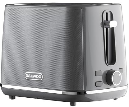 Daewoo Stirling Collection, 2 Slice Toaster, Easy Cleaning, Safety Features, Cord Storage, High Lift Lever, Browning Controls, Defrost, Reheat, Cancel Functions, Part Of A Collection, Grey