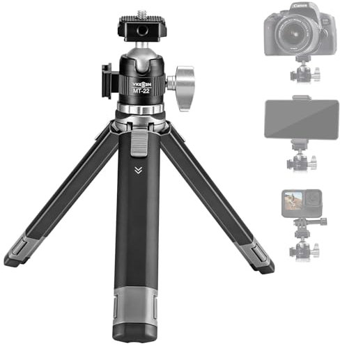 Vkesen Mini Tripod for Camera & Phone, 360°Adjustable Ball Head & Cold Shoe, Small Tripod for DSLR, Cellphone, Mirrorless, GoPro