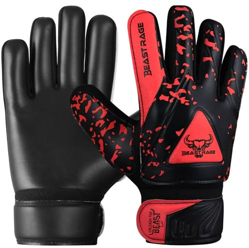 BEAST RAGE Torwarthandschuhe für Kinder Jungen Jugend,Fußballtorwarthandschuhe Kinder mit doppelter Handgelenkstütze,Starker Grip Doppelt gepolsterte (Rot, Größe 5 geeignet für 9 bis 12 Jahre alt)