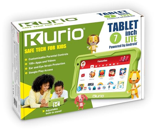 KURIO Tab Lite - Tablette enfant - Sécurité en ligne - Avec sécurité enfant - Étui de protection anti-éclaboussures et anti-chocs - 32 Go - Écran 7 - Vert