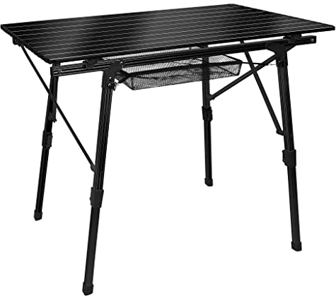 FIVMEN Campingtisch Klappbar 90x51,5 cm Klapptisch Camping Höhenverstellbar Aluminium Camping Tisch Gartentisch Falttisch inkl. Tragetasche für Outdoor Garten, Schwarz