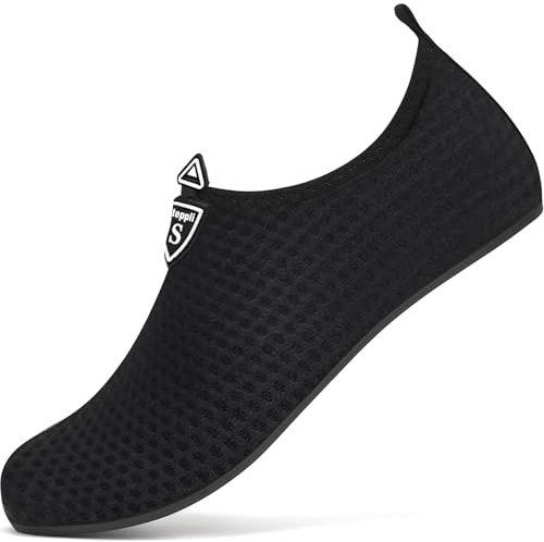 Steppli Water Shoes Beach Swim Pool Sea Surf Aqua Wet Socks Yoga Quick-Dry Breathable Weitsuit Non Slip Lightweight Shoes for Men Women Black EU46/47=UK10.5/11