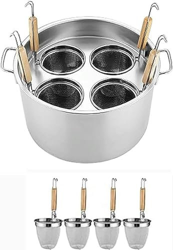 Commercial Noodle Boiler Multi-Functional Cooking Pot 3/4/5 Holes Commercial Stainess Steel Pasta Pot Cooker, Insert Set with Divider and Colander Strainer Stockpots Restaurant