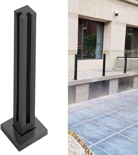 CATANK Glaszaunpfosten für Vorder-/Hinterveranda, Bodenmontage, schwarzer quadratischer Balustradengeländerpfosten mit Zapfenschlitz, Terrassenzaunsäule/Eckpfosten/140 cm/55 Zoll