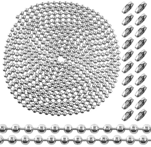TOAOB 3 Meter Edelstahl Kugelkette mit Verschluss Silber 4,5mm Edelstahlkette Meterware Edelstahl Perlen Rollenkette 6 Meter für DIY Schmuckherstellung Tags Kette Schlüsselanhänger