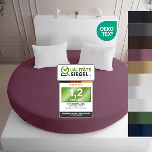 Strauss Home® Rundes Spannbetttuch Jersey 100% Baumwolle OekoTex Boxspringbett Wasserbett Weiche Spannbettlaken Steghöhe bis 40cm (Pflaume)