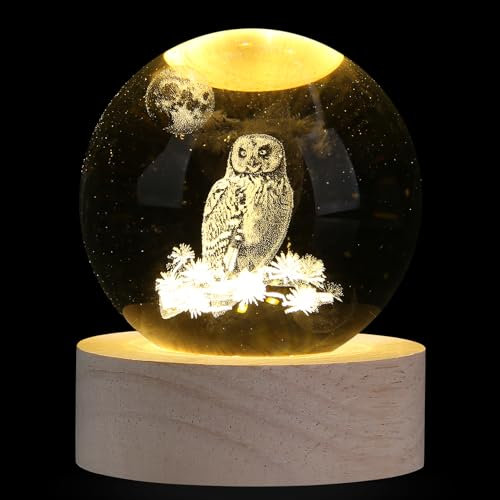 XIANNVXI Eule Geschenke für Frauen Eule Ornament Kristallkugel Briefbeschwerer Dekor Kugel Kristall Lampe Niedlich Schlafzimmer Dekoration Regal Büro Dekor