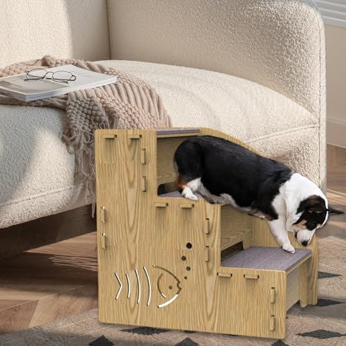 Pet Ladder for Sofa - Elderly Cat Bed Ladder | Cat Wooden Stairs for High Sofa | Dog Stairs for High Beds | Non-Slip Pet Ramp Step for Small Dogs, Cats, Small Pets | Wooden Staircase Dog Step