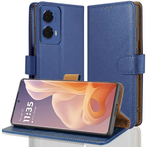 Case Collection for Motorola Moto G85 Case - Leather Folio Flip Kickstand Shockproof Phone Cover with RFID Blocking Card Slots Wallet for Motorola G85 5G Case Blue