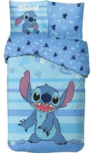 anemone Bettwäsche Stitch, Bettbezug Disney, 140 x 200 cm + Kissenbezug 65 x 65 cm, 100 % Baumwolle (hellblau)