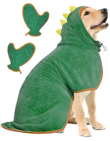 Bibykivn Bademantel für Hunde, Hundebademantel Aus Mikrofaser, Verstellbares Halsband Mit Klettverschluss Schnell Trocknend Badetuch für Große Mittelgroße Kleine Hunde/Katze (Grün, L)