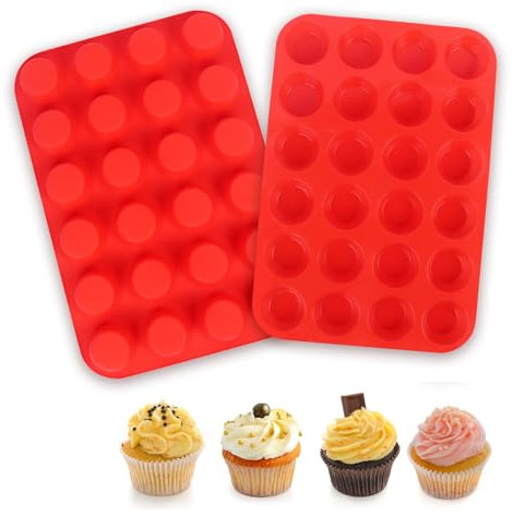 2 Pack Mini Muffin Pan 24 Cups Muffin Pan Non Stick Cupcake Tray Muffin Tin for Baking Cakes Tarts Chocolate Bread Muffin Moulds (Red)