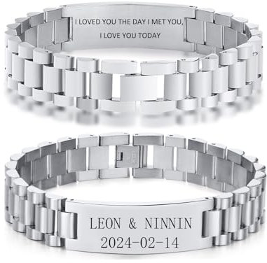 VNOX Armband Herren Gravur Geschenk : Personalisiertes Armband Silber Text für Papa Männer Ehemann Frau, Geschenk für ihn Armbänder mit Gravur, Edelstahl Gliederarmband Vatertag Geburtstag