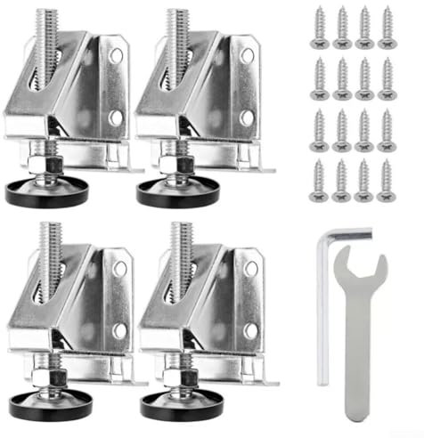 Verstellbares Möbelbein-Nivellierer-Set, robuste Schrank-Nivellierfüße, Schloss, für Tische, Werkbänke, 4 Stück, mit Schraubenschlüssel, schwarzer Stahl (Silber)