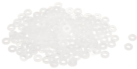 QUARKZMAN 120 Pcs Arandelas Planas, Pasacables de Nylon M3 3Mm Id 7Mm Od 1Mm de Grosor Arandela Lisa Arandelas de Goma Hoja de Plástico Junta de Fijación Espaciador de Sellado Anillo, Blanco