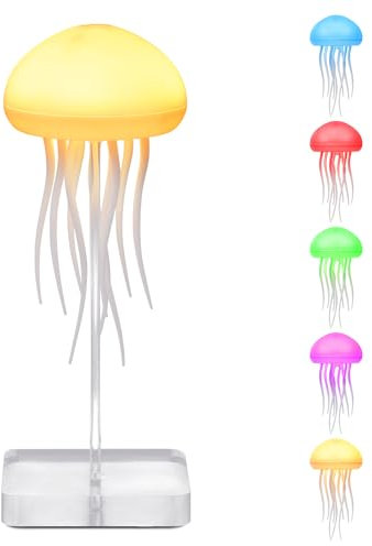 BomKra LED Quallen Lampe, RGB Farbverlauf Quallenlampe, Jellyfish Lamp mit Sprachsteuerung und Touch, Schwebende Quallen Lampe mit Rotierende Tentakel (Mit Sockel)