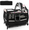DREAMADE Lit Parapluie Bébé avec Matelas,4 en 1 Lit de Voyage 102x73x80CM Tout-Petites 0-3Ans avec Roues Verrouillables,Auvent Réglable,Poche,Porte-Couches,Sac de Transport (Noir+Cercle)