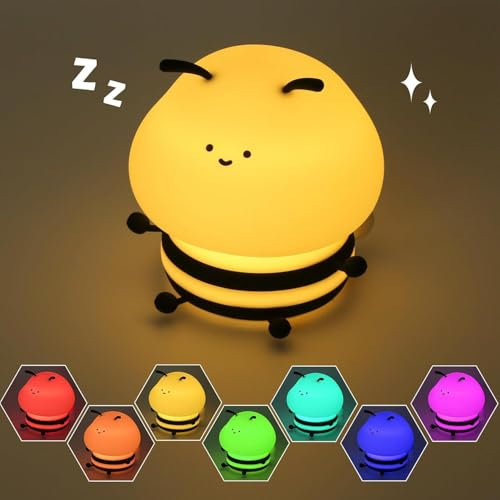 LED Biene Nachtlicht für Kinder, Silikon Nachttischlampe Touch Dimmbar, Wiederaufladbare LED Biene Lamp, Timer, Geschenk für Kinder, Silikon Nachtlicht für Kleinkind Zimmer Dekor (Biene)