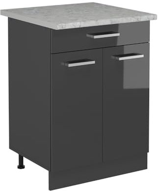 Vicco Mueble bajo de Cocina R-Line, Antracita Alto Brillo, 60 cm ET Mármol