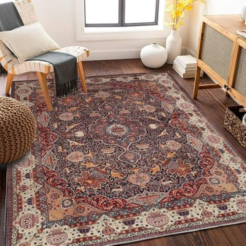 ROSURUG Teppich Draussen Outdoor Deko Mädchenzimmer 120X160CM Wohnzimmer Schlafzimmer Teppich Pfirsichblütenmuster Druckdesign leicht zu reinigen Couch Teppich Wohnzimmer Orientteppiche rot