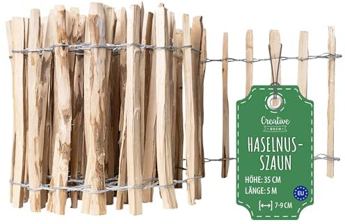 Creative Home Recinzione Giardino Esterno | Staccionata Legno Alto 35cm Lungo 5m | Recinzione in Nocciolo a Rotolo | Distanza Pannelli 7-9cm | Recinto Legno per Prato, Bordatura di Aiuole in Nocciolo