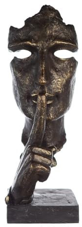 Casablanca Design Skulptur Silence Höhe 39 cm Breite 13 cm Bronze Optik Abstraktes Gesicht Schweigen Maske aus Poly Wohnzimmer Skulpturen Deko Modern