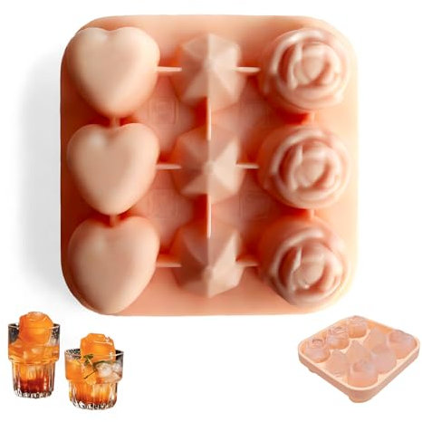 Ice Cube Tray with Lid,3-in-1 Silicone Ice Trays for Freezer (Rose, Diamond, Heart Shapes),Non-Stick Jelly Mould & BPA-Free Ice Cube Trays (Pink)