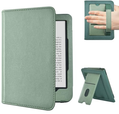 E NET-CASE Étui de protection pour liseuse KoboClara BW (2024)/Kobo Clara Colour (2024)/Kobo Clara 2E (2022), en cuir synthétique, de qualité supérieure, avec fente pour carte et dragonne, vert