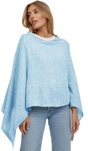 Glamexx24 Damen Strick Poncho Unifarbe Cape Feinstrick Pullover Umhängetuch Eleganz Stil und Komfort für Frühling und Herbst Made in Italy