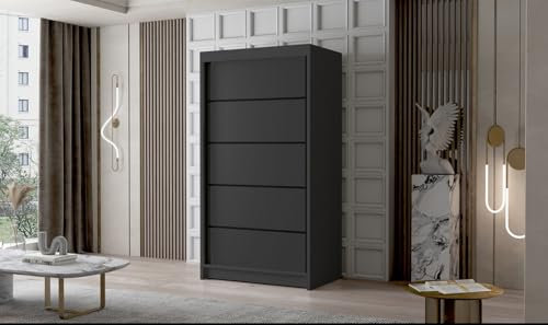 Gaba furniture White/Black Series 100 cm Black Sliding Door Wardrobe Widths 100/120/150/180/200/250 cm Furniture for Bedroom Living Room Wardrobe with Hanging Rail