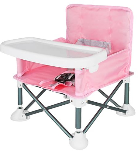 ICEBLUEOR Baby Camping Chair with Tray, Portable High Chair with Travel Bag, Baby Booster Seat Dining Chair, Foldable Travel High Chair, Feeding Chair for Babies and Toddlers (Pink)