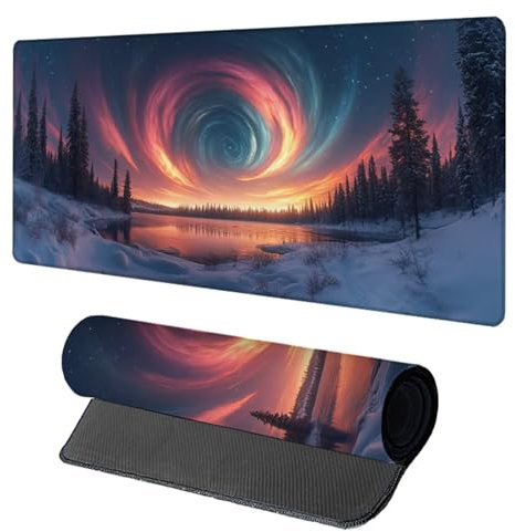 Tappetino Mouse XXL Scena Di Neve, Tappetino Mouse 1000x500x3mm, Mousepad Gaming con Bordi Cuciti, Sottomano Scrivania Grande, Accessori Gaming, Accessori Scrivania, per Gamer Ufficio PC, Bianco 7-678