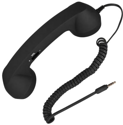 Retro Phone Handset with 3.5mm Jack, Call Control | ABS receiver, HD speaker and mic, 1m cord, smartphones tablets laptops, wired plug and play, radiation reducing design