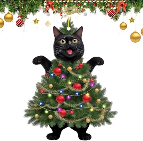 Weihnachtsbaum Anhänger Katze, Christbaumschmuck Katze, Weihnachtskatze Dekorative Ornamente, Acryl Katzen Anhänger, Weihnachtsdeko Lustig, für Weihnachtsbaum Kamin Auto Rucksack Ornamente (F)
