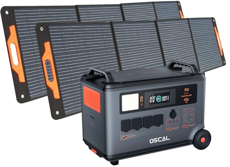 OSCAL PowerMax 6000 Tragbare Powerstation,3600Wh LFP Akku mit 2x200W Solarpanel,6000W(9000W Spitze) 230V 4 AC Ausgängen,5ms UPS,14 Ausgänge, DC/AC Split Phase Voltage für Hausnotfälle/Outdoors