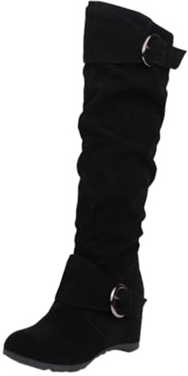 Generisch Modische Damen-Stiefel massivem mit Gürtelschnalle erhöhtem Keilabsatz