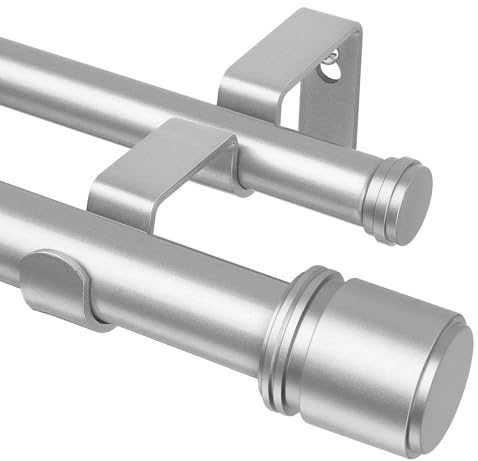 HOTOZON Vorhangstange 2 Läufig 190-355 cm, Gardinenstange Doppelläufig Silber mit Klassischem Endstück, 25 mm Gardinenstangen Ausziehbar mit Halterungen für Wohnzimmer, Küche, Schlafzimmer