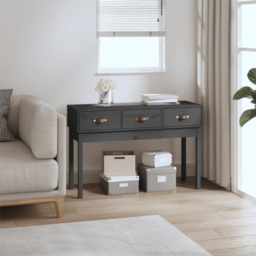 HETFTJN Konsolentisch Grau 114x40x75 cm Massivholz Kiefer mit 3 Schubladen Modernes Design Langlebig vielseitig für Schlafzimmer Wohnzimmer Korridor Büro