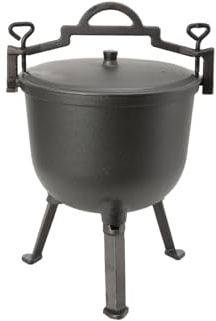 10L Jagdkessel Gulaschkessel Gusseisen Topf Gusseiserner Kessel BBQ Schmortopf Gusseisen Kochtopf Feuertopf mit Füßen Und Deckel für Garten Lagerfeuer Camping Schwarz