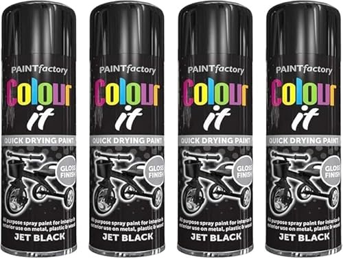 VARNOX All Purpose Black Gloss Spray Paint 250ml – Quick Drying, High-Coverage Aerosol for Interior & Exterior Use on Metal, Plastic & Wood, Durable Smooth Finish (4PCS)