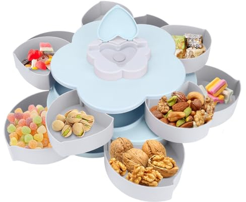 Nikou Boîte à bonbons rotative en forme de pétale, double couche, boîte de rangement pour fruits secs, boîte à casse-croûte, assiette de fruits