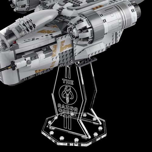 Premium Gravur Acryl Display Ständer kompatibel zu Lego 75292 Mandalorian Razor Crest | 5mm Halterung | Hochwertiger Präsentationsständer | Schwebender Effekt | Drehbar & Neigbar | Nur Ständer
