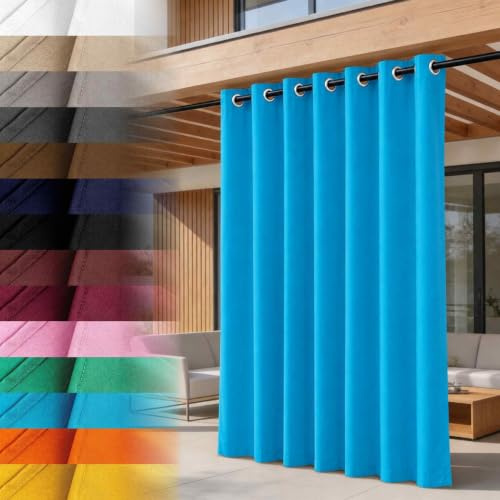 Lantigo Outdoor Vorhang Blau 155x230 cm wetterfest Ösen Raffhalter | Polyester Oxford 500D reißfest schnelltrocknend · 230 cm für hohe Decken · Carport, Gastronomie, Pool, Garten