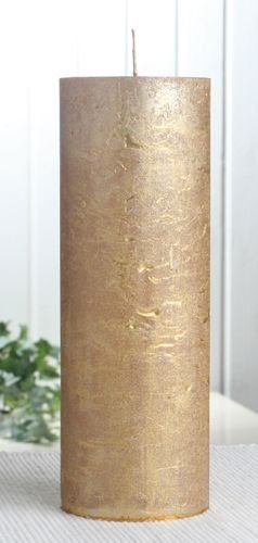 Rustik-Stumpenkerze, 20 x 7 cm Ø, Gold-metallic