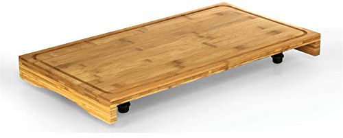 Camco Surface de travail en bambou avec pieds réglables et rainure à jus intégrée – Couvre le dessus de la cuisinière pour créer un espace de travail supplémentaire – 2 brûleurs (43547)