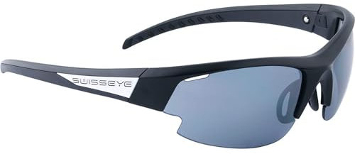 SWISSEYE Gardosa Re+ S Sportbrille (100% UVA-, UVB- und UVC-Schutz, verstellbarer Nasenbereich & gummierte Bügelenden, splitterfreies Material TR90, inkl. Etui & 2 Wechselscheiben), black matt