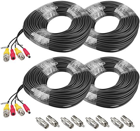 BNC Kabel AHD Videokabel BNC Video und DC Power Verlängerungskabel mit Anschluss für DVR System CCTV Überwachungskameras (4pcs Verpackt, 40 M)