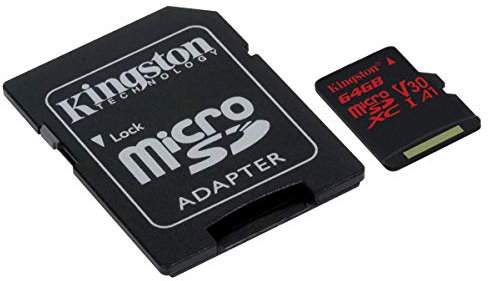 Kingston Canvas React MicroSD Card -( SDCR/64 GB) Class 10 with SD Adapter/Ideal for Shooting Burst-Mode Photos and 4K video
