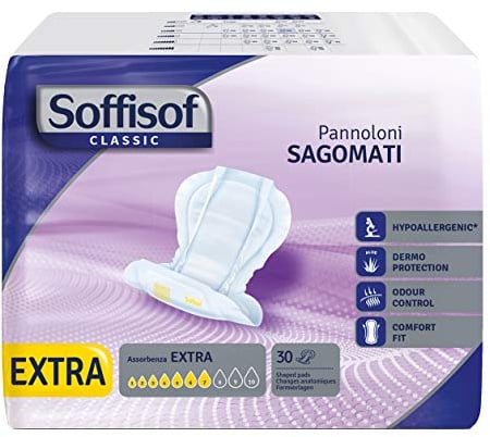 Soffisof Air Dry Inkontinenz-Vorlage für Frauen und Männer Extra - Erwachsenen Windeln - Einzelpackung mit 30 Windeln, 7 Tropfen - anatomische Windel